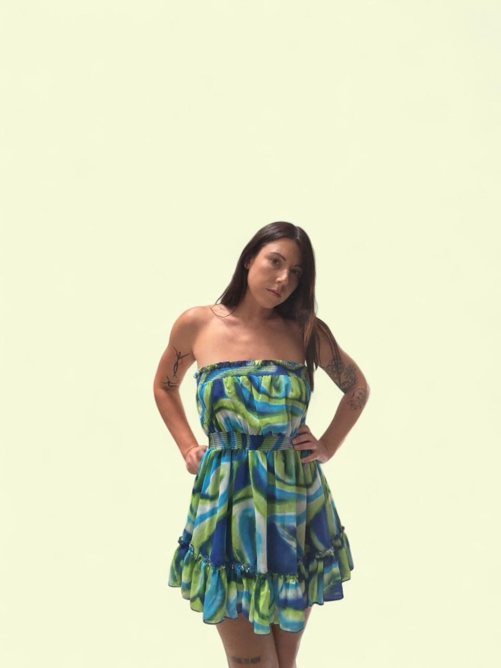 Strapless Blue & Green Swirl Sundress